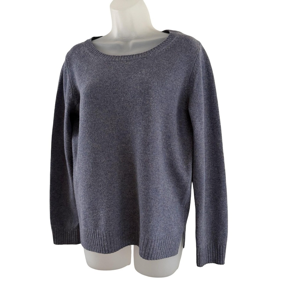A.P.C. Sweater Womens Large‎ Blue Gray Merino Wool Elbow Patch Pullover Knit